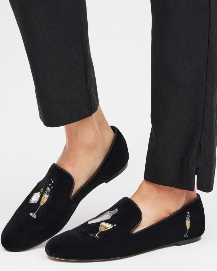 Chicos Velvet Embroidered Loafers - Black