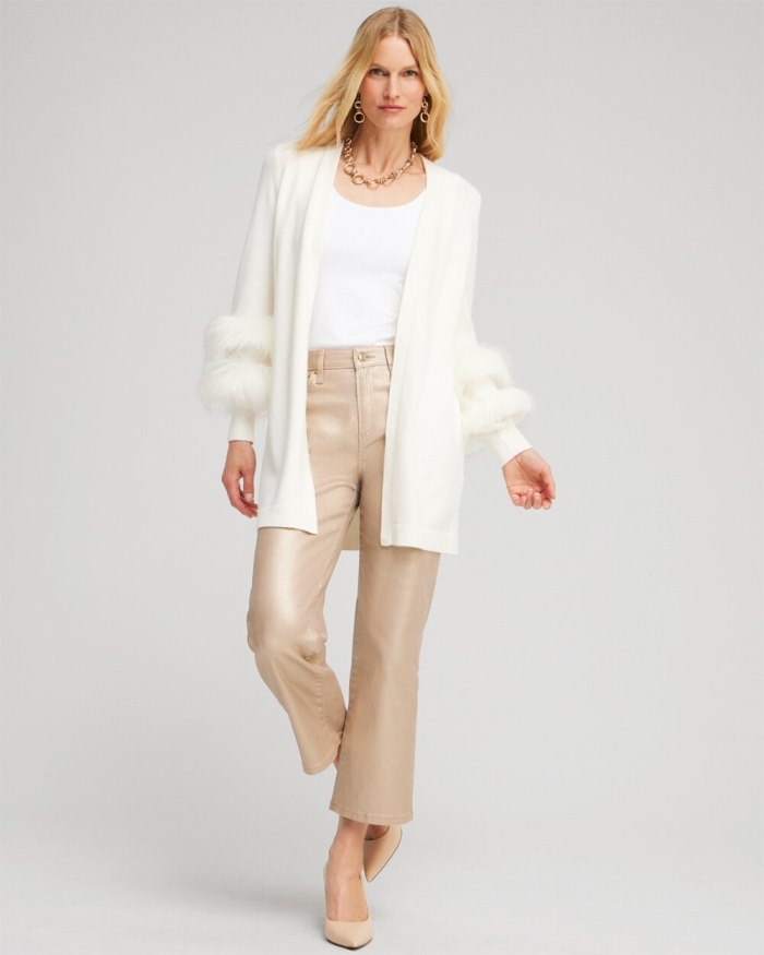 Chicos Faux Fur Trim Cardigan - Ecru