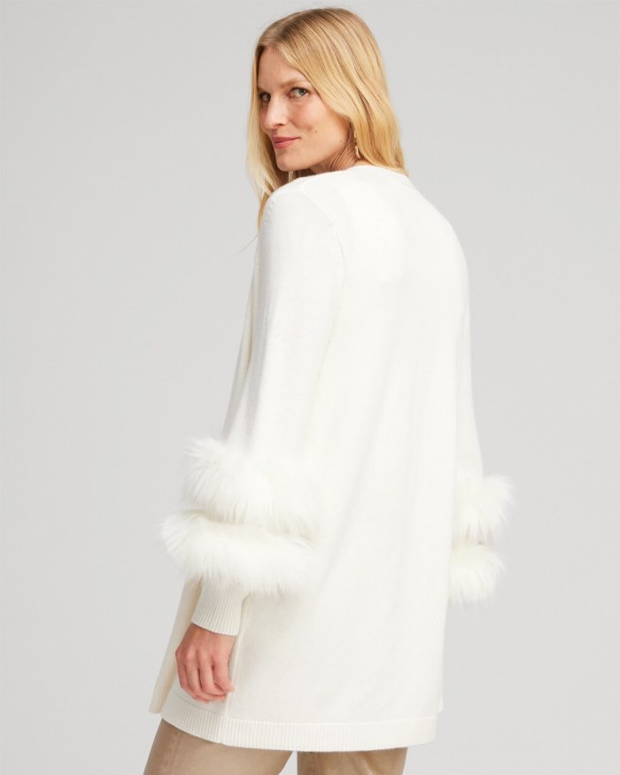 Chicos Faux Fur Trim Cardigan - Ecru