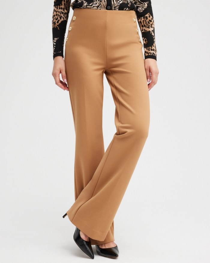 Chicos Ponte Button Flare Pants - Camel