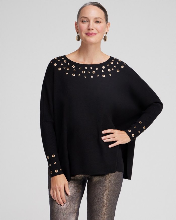 Chicos Grommet Detail Sweater Poncho - Black