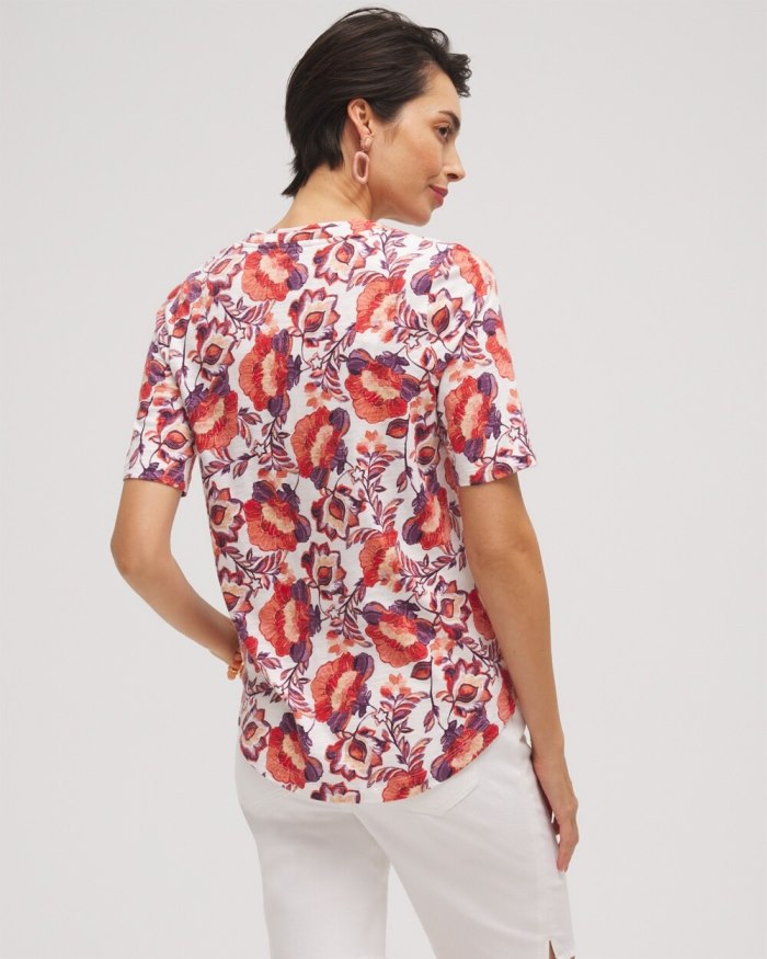 Chicos Floral Elbow Sleeve A-line Tee - Alabaster