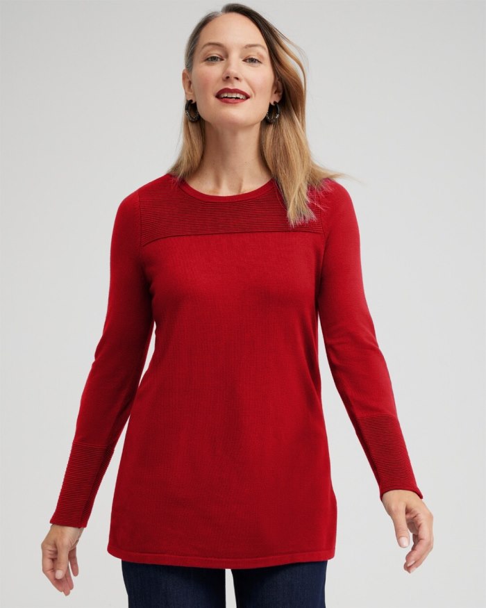 Chicos Zipper Detail Tunic Sweater - Wild Poppy