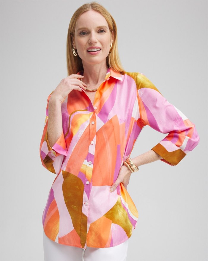 Chicos No Iron Stretch Abstract Mix Shirt - Nectarine