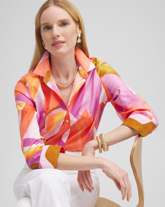 Chicos No Iron Stretch Abstract Mix Shirt - Nectarine