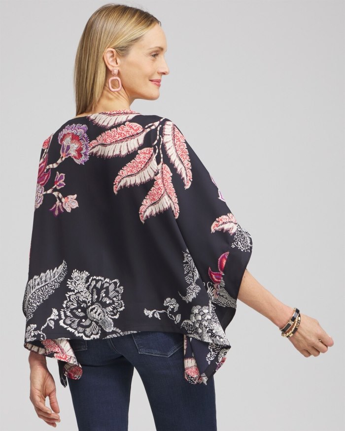 Chicos Ruffle Detail Floral Poncho - Classic Navy