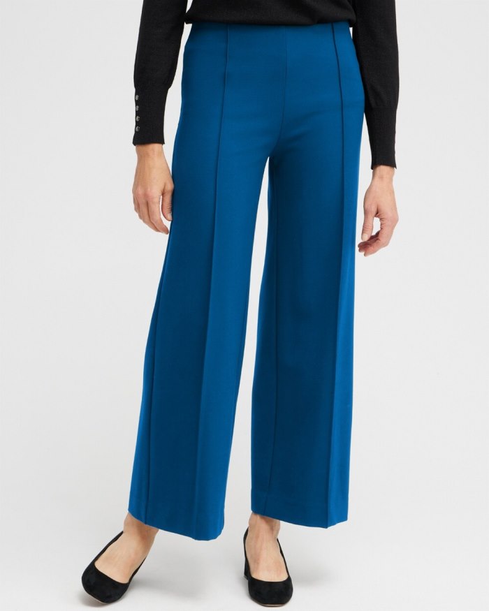 Chicos Ponte Pintuck Wide Leg Ankle Pants - Cosmic Cobalt