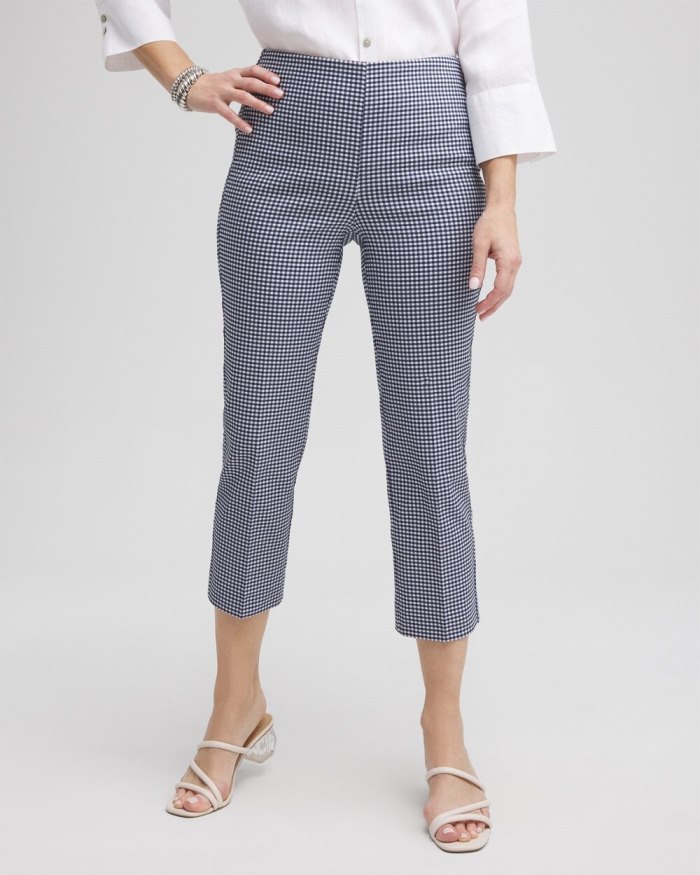 Chicos Juliet Gingham Straight Crops - Alabaster/Blue