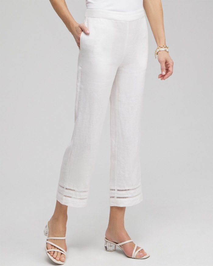 Chicos Linen Ladder Trim Cropped Pants - Alabaster