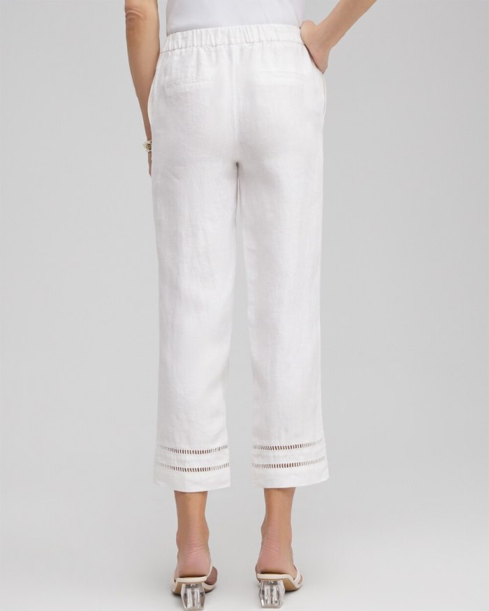 Chicos Linen Ladder Trim Cropped Pants - Alabaster