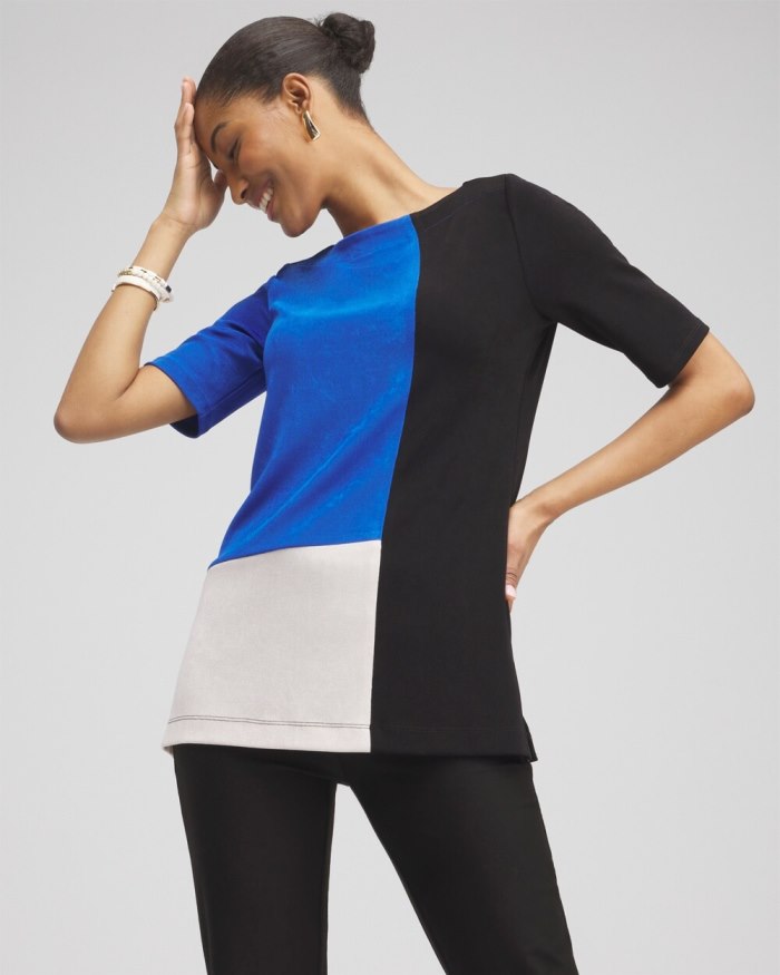 Chicos Travelers Colorblock Tunic - Intense Azure