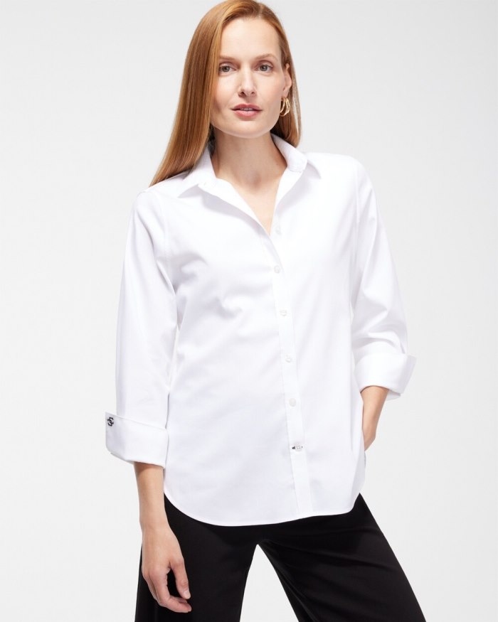 Chicos No Iron 3/4 Sleeve Stretch Shirt - Optic White