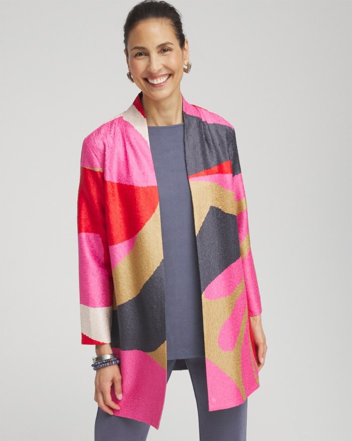 Chicos Travelers Collection Abstract Crushed Jacket - Watermelon Punch