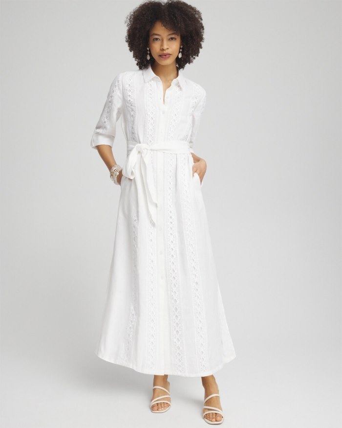 Chicos Linen Lace Shirt Dress - Alabaster