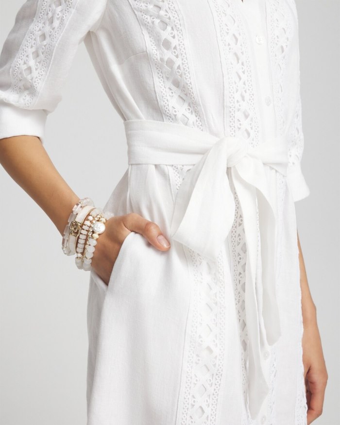 Chicos Linen Lace Shirt Dress - Alabaster