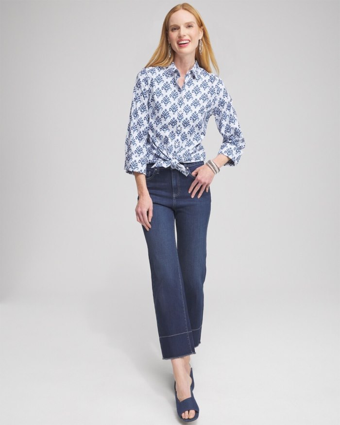 Chicos No Iron Stretch Ikat Shirt - French Blue