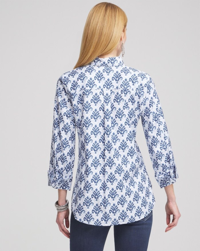 Chicos No Iron Stretch Ikat Shirt - French Blue