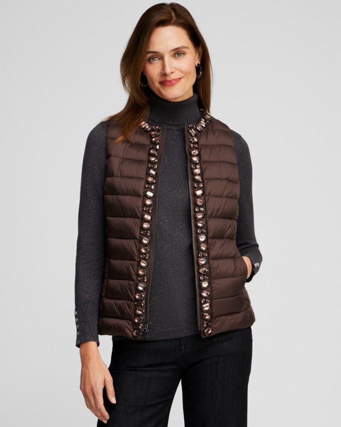Chicos Embellished Puffer Vest - French Roast