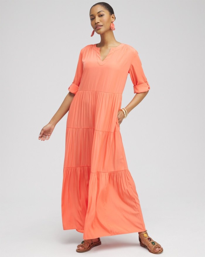 Chicos Tiered A-line Maxi Dress - Nectarine