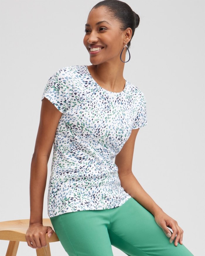 Chicos Dot Print Cap Sleeve Tee - Alabaster