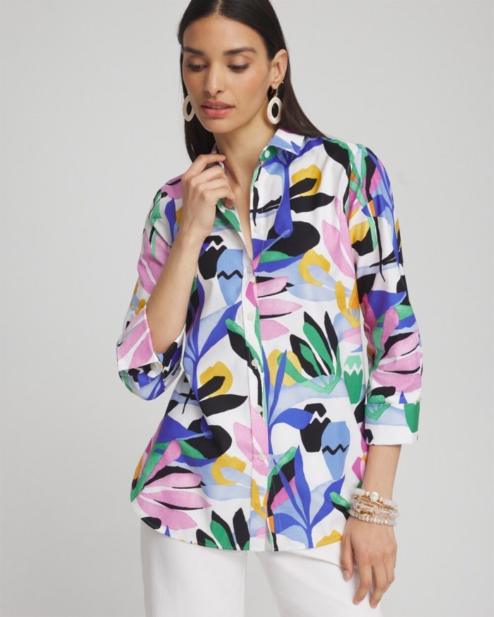 Chicos No Iron Stretch Tropical Shirt - Purple Nightshade