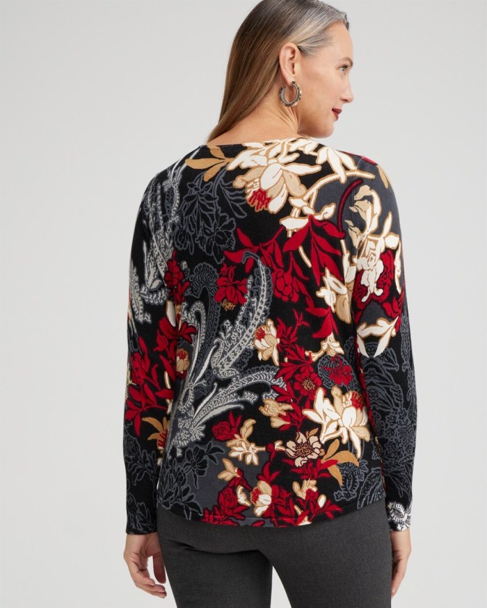 Chicos Scrolls V-neck Pullover Sweater - Wild Poppy