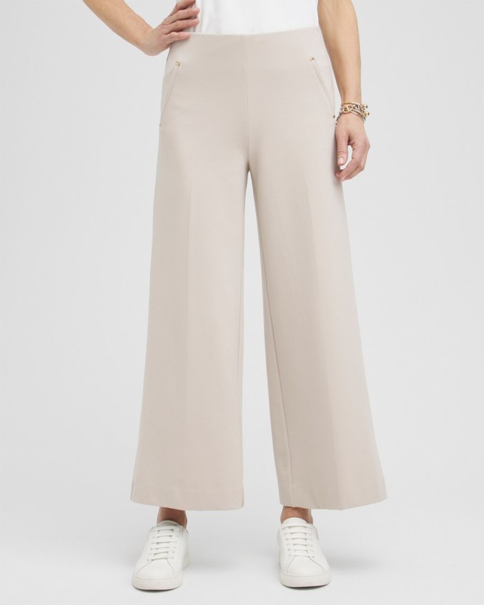 Chicos Juliet Ponte Wide Leg Cropped Pants - Smokey Taupe