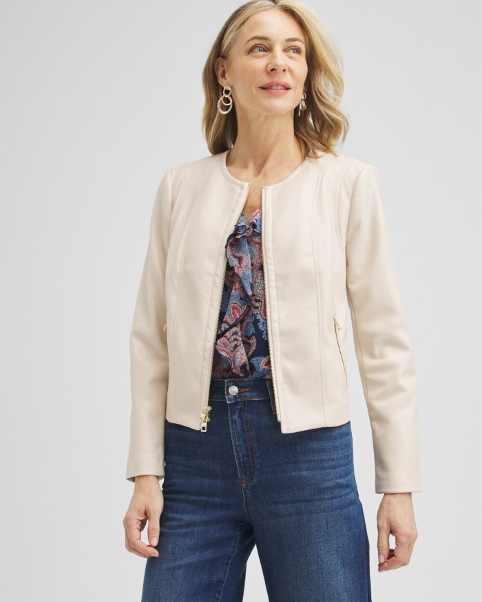 Chicos Faux Leather Ponte Detail Jacket - Neutral