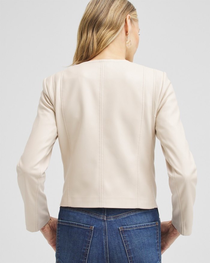 Chicos Faux Leather Ponte Detail Jacket - Neutral