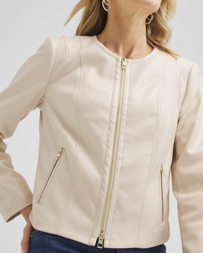 Chicos Faux Leather Ponte Detail Jacket - Neutral