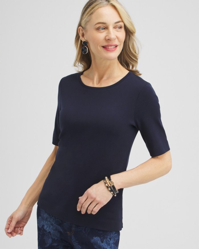 Chicos Everyday Elbow Sleeve Tee - Classic Navy