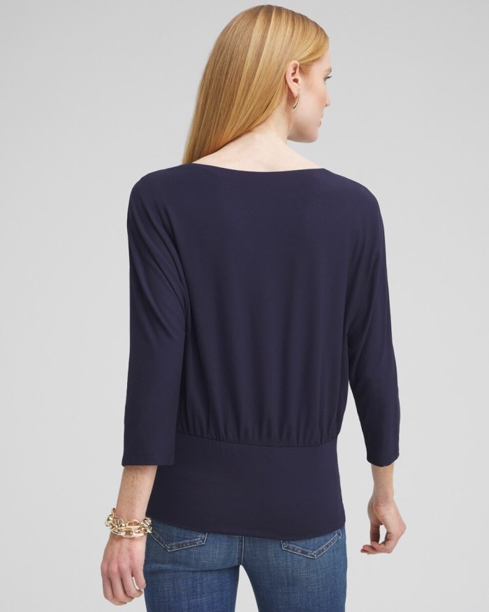 Chicos Touch of Cool Banded Hem Top - Classic Navy