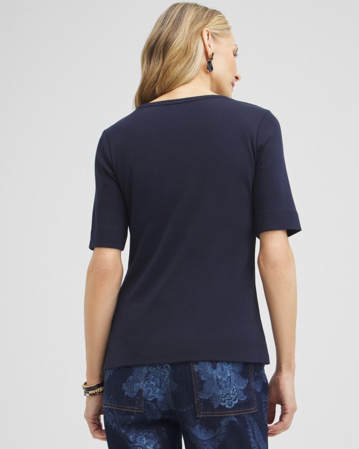 Chicos Everyday Elbow Sleeve Tee - Classic Navy