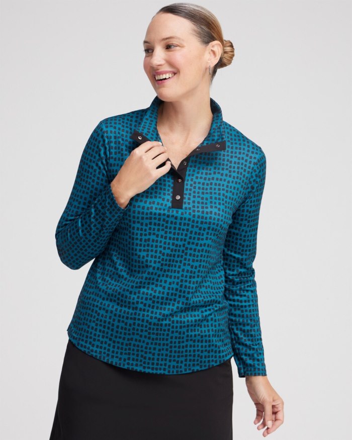 Chicos Zenergy UPF Snaps Long Sleeve Polo - Moonlit Teal