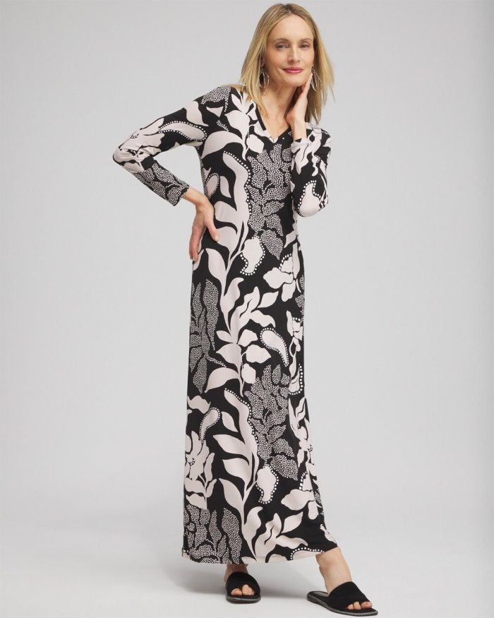 Chicos V-neck Vine Print Maxi Dress - Black