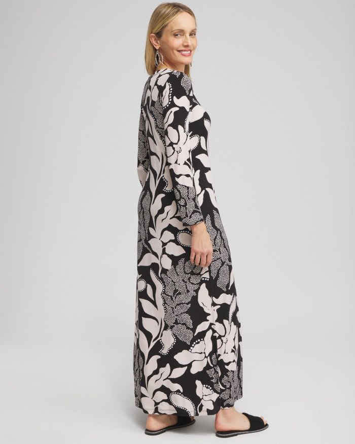 Chicos V-neck Vine Print Maxi Dress - Black