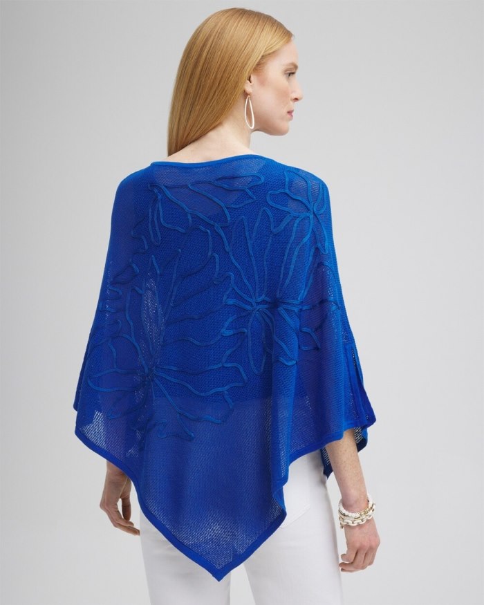 Chicos Embroidered Knit Triangle Poncho - Intense Azure