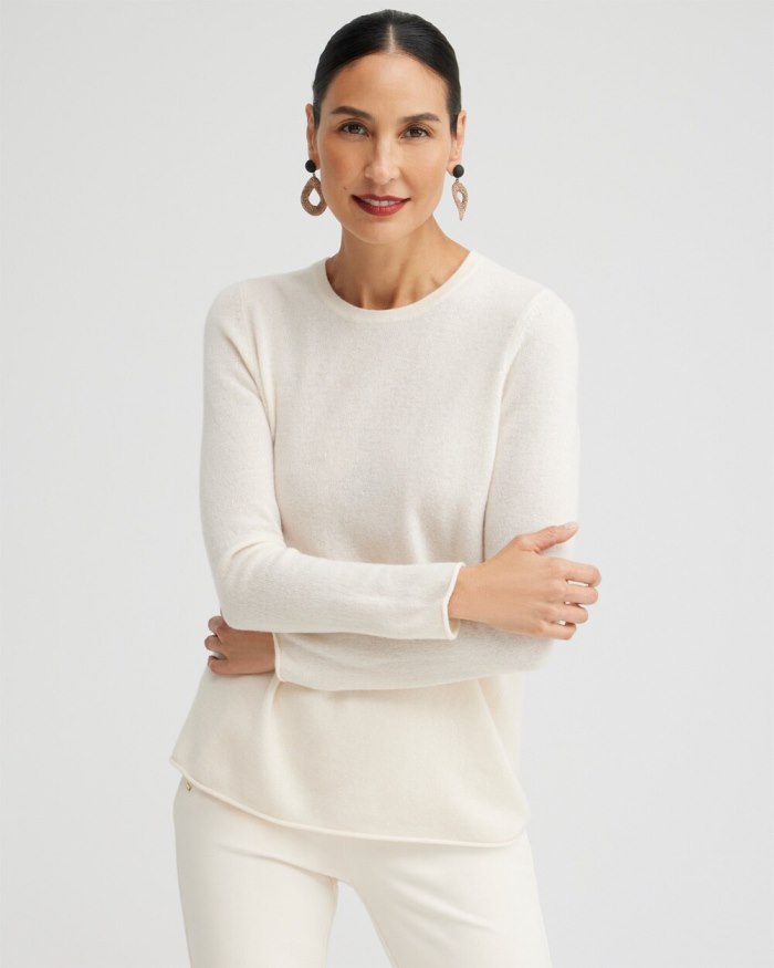 Chicos Cashmere Crew Neck Sweater - Ecru