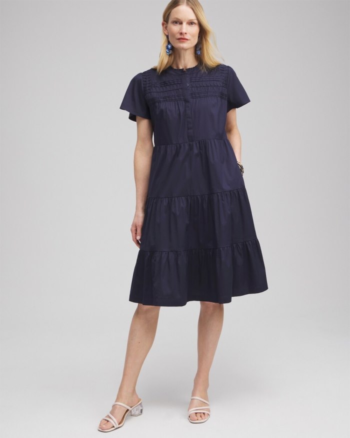 Chicos Poplin Pintuck Dress - Classic Navy