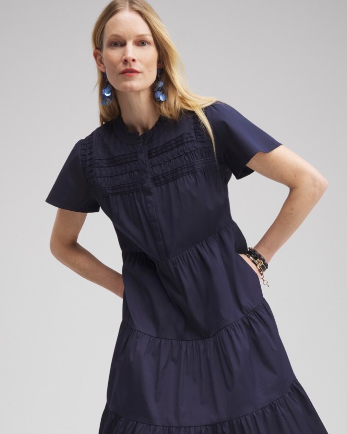 Chicos Poplin Pintuck Dress - Classic Navy