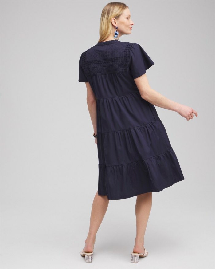 Chicos Poplin Pintuck Dress - Classic Navy