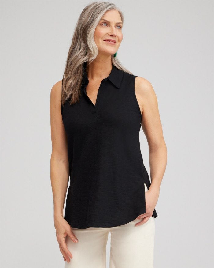 Chicos Collared Tunic Tank - Black