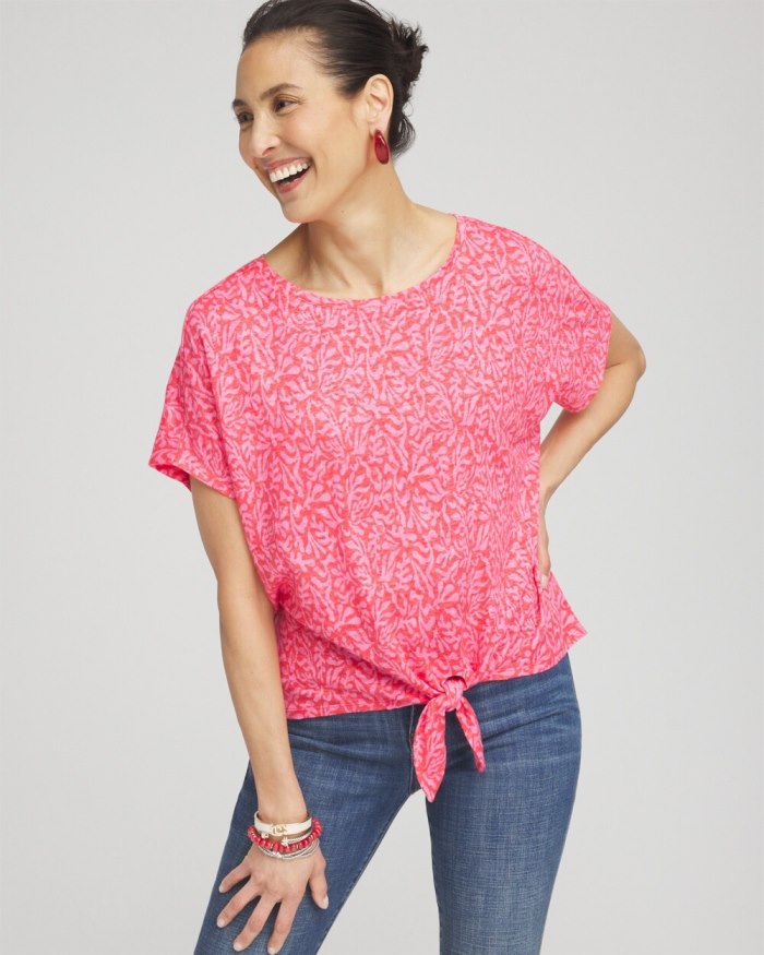 Chicos Linen Reef Tie Front Tee - Watermelon Punch