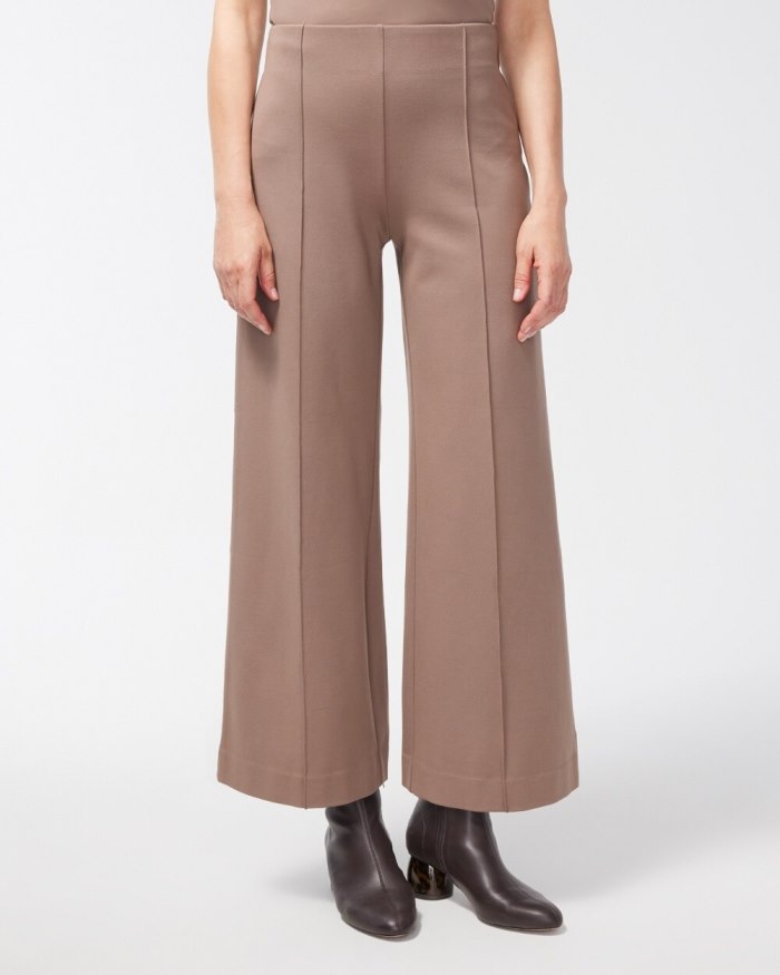 Chicos Ponte Pintuck Wide Leg Ankle Pants - Taupe