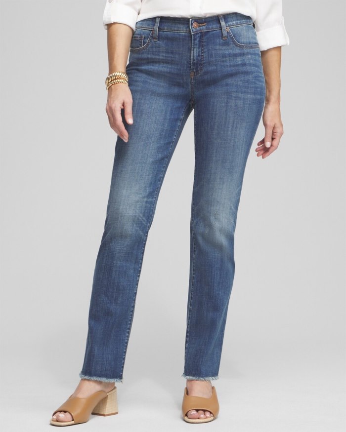 Chicos Girlfriend Fray Hem Jeans - Royal Street Indigo