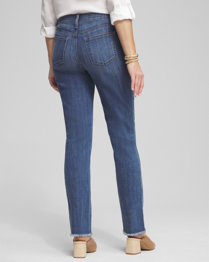 Chicos Girlfriend Fray Hem Jeans - Royal Street Indigo