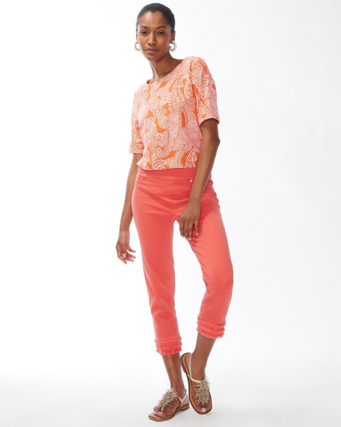 Chicos Fray Hem Pull-On Crops - Orange Blossom