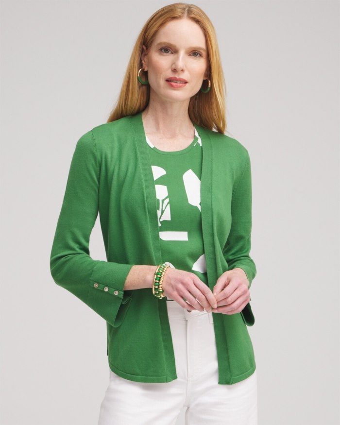 Chicos Spun Rayon Flare Sleeve Cardigan - Verdant Green