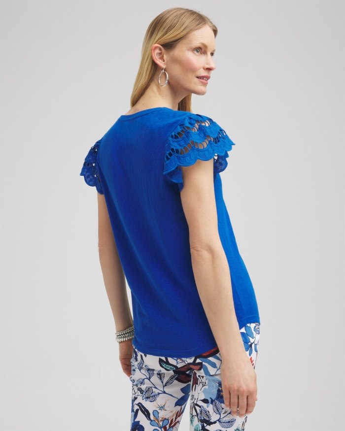 Chicos Tiered Eyelet Sleeve Top - Intense Azure