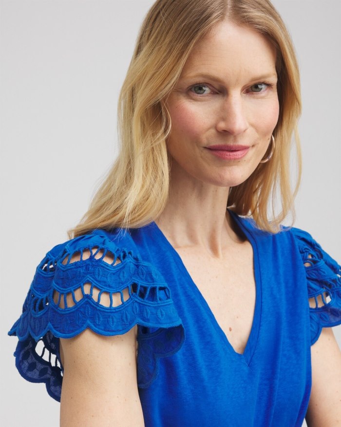 Chicos Tiered Eyelet Sleeve Top - Intense Azure